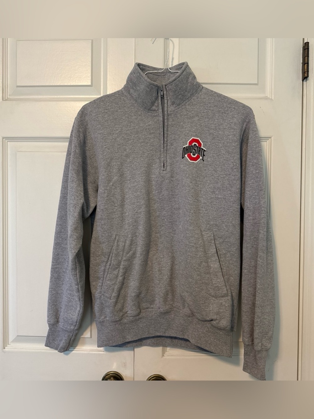 Champion Gray Half-Zip Sweatshirt with Red Logo Ohio State M